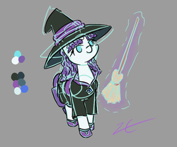 Size: 900x750 | Tagged: safe, artist:liracrown, rarity, g4, broom, clothes, costume, hat, shoes, sketch, solo, witch