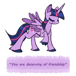 Size: 500x500 | Tagged: safe, artist:selective-yellow, twilight sparkle, alicorn, classical unicorn, pony, g4, cloven hooves, eyes closed, female, horn, leonine tail, mare, ponypeptalk, quote, simple background, solo, twilight sparkle (alicorn), unshorn fetlocks, white background