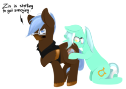 Size: 1585x1117 | Tagged: safe, artist:lucky-jacky, lyra heartstrings, oc, oc:any pony, earth pony, pony, unicorn, g4, annoyed, anypony, butthug, clothes, crazy face, cutie mark, dialogue, drool, eyes on the prize, faic, female, frown, glare, glasses, grin, hand, hooves, horn, hug, kneeling, lineless, looking at you, male, mare, no pupils, open mouth, pair, shirt, simple background, smiling, squee, stallion, that pony sure does love hands, transparent background, unamused, wide eyes