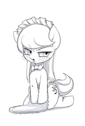 Size: 1024x1515 | Tagged: safe, artist:skippy_the_moon, octavia melody, earth pony, pony, g4, apron, blushing, clothes, female, maid, monochrome, solo