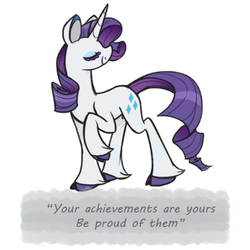 Size: 500x500 | Tagged: safe, artist:selective-yellow, rarity, pony, unicorn, g4, cloven hooves, eyes closed, female, mare, ponypeptalk, positive ponies, quote, raised hoof, simple background, unshorn fetlocks, white background