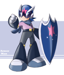 Size: 2665x3117 | Tagged: safe, artist:thegreatrouge, alumnus shining armor, shining armor, equestria girls, g4, my little pony equestria girls: friendship games, armor, clothes, crossover, crystal prep academy, crystal prep shadowbolts, high res, human coloration, male, mega man (series), proto man, shield, solo, visor
