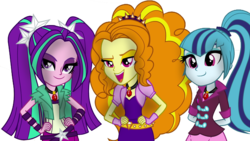 Size: 1280x720 | Tagged: safe, artist:carolina666, adagio dazzle, aria blaze, sonata dusk, equestria girls, g4, my little pony equestria girls: rainbow rocks, amulet, clothes, fingerless gloves, gloves, group, hands behind back, necklace, open mouth, spikes, the dazzlings, trio, wristband
