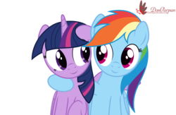 Size: 2600x1700 | Tagged: safe, artist:waveywaves, rainbow dash, twilight sparkle, alicorn, pony, g4, cute, female, hug, mare, signature, simple background, transparent background, twilight sparkle (alicorn), vector, winghug