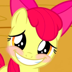 Size: 401x401 | Tagged: safe, screencap, apple bloom, g4, one bad apple, blushing, cropped, female, smiling, solo