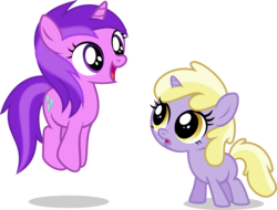 Size: 2541x1929 | Tagged: safe, artist:punzil504, amethyst star, dinky hooves, sparkler, pony, unicorn, g4, 5-year-old, cute, duo, duo female, female, filly, filly amethyst star, foal, simple background, sisterly sparkler, sisters, transparent background, younger