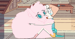 Size: 1366x729 | Tagged: safe, artist:mixermike622, oc, oc:fluffle puff, earth pony, gem (race), pony, blue blush, blushing, crossover, cute, female, flufflebetes, gem, hug, mare, ocbetes, out of context, pearl, pearl (steven universe), poofle universe, steven universe