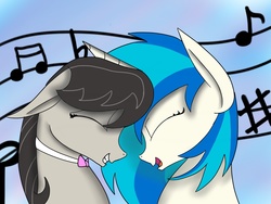 Size: 2048x1536 | Tagged: safe, artist:xxwildheart21xx, dj pon-3, octavia melody, vinyl scratch, g4, cute, duo, eyes closed, tavibetes, vinylbetes