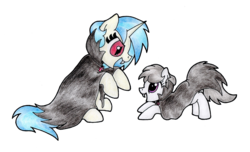 Size: 2856x1738 | Tagged: safe, artist:ruushiicz, dj pon-3, vinyl scratch, oc, oc:melodic beat, pony, unicorn, vampire, g4, cape, clothes, contact lens, cute, fake teeth, fangs, female, hooves, horn, magical lesbian spawn, mare, mother and daughter, nightmare night, offspring, open mouth, parent:octavia melody, parent:vinyl scratch, parents:scratchtavia, simple background, teeth, transparent background, vinyl the vampire