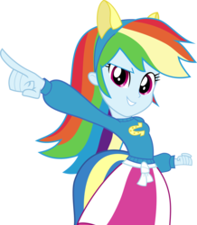 Size: 3000x3442 | Tagged: safe, artist:aqua-pony, rainbow dash, equestria girls, g4, my little pony equestria girls, canterlot high, clothes, cute, fake tail, female, helping twilight win the crown, high res, inkscape, pony ears, school spirit, simple background, skirt, smiling, solo, sweater, transparent background, vector, wondercolts