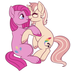 Size: 500x511 | Tagged: safe, artist:lulubell, pinkie pie, oc, oc:lulubell, g4, boop, bubble berry, bubblini davinci berry, canon x oc, female, male, pinkamena diane pie, rule 63, shipping, simple background, straight, transparent background