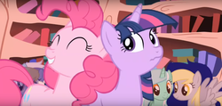 Size: 1571x745 | Tagged: safe, screencap, pinkie pie, twilight sparkle, friendship is magic, g4, adorkable, cute, dork, wavy mouth