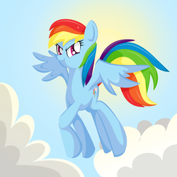Size: 1500x1500 | Tagged: safe, artist:burnt-sprinkles, rainbow dash, g4, female, looking at you, sky, smiling, solo