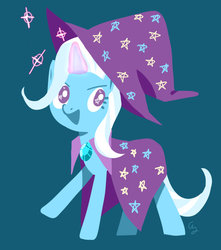 Size: 786x890 | Tagged: safe, artist:magneticskye, trixie, pony, unicorn, g4, female, glowing horn, horn, lineless, looking at you, mare, open mouth, simple background, solo