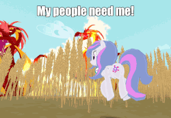 Size: 1036x714 | Tagged: safe, basil, oc, oc:billow pillow, dragon, earth pony, pony, legends of equestria, g4, 3d, animated, caption, farm, food, headphones, i must go, jumping, super jump, wheat