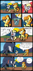 Size: 1200x2560 | Tagged: safe, artist:therandomjoyrider, carrot top, derpy hooves, golden harvest, earth pony, pegasus, pony, shark, g4, comic, female, fishing, mare