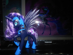 Size: 2048x1536 | Tagged: safe, artist:segamew, fluttershy, nightmare moon, g4, brushable, irl, photo, toshiba, toy