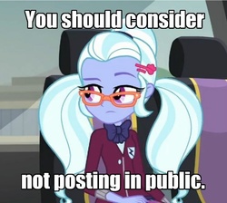 Size: 550x493 | Tagged: safe, sugarcoat, equestria girls, g4, my little pony equestria girls: friendship games, female, image macro, meme, reaction image, solo