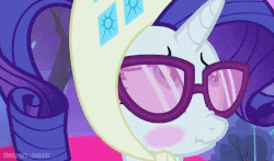 Size: 500x294 | Tagged: safe, screencap, rarity, pony, g4, season 3, sleepless in ponyville, animated, blushing, camping outfit, context is for the weak, female, scrunchy face, solo