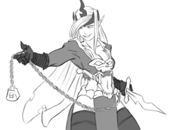 Size: 1153x857 | Tagged: source needed, useless source url, safe, artist:eve-ashgrove, queen chrysalis, human, lich, g4, armor, chains, humanized, knife