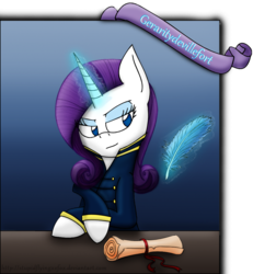 Size: 889x963 | Tagged: safe, artist:stuflox, rarity, the count of monte rainbow, g4, clothes, female, magic, quill, rarifort, scroll, solo, the count of monte cristo, uniform, villefort