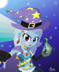 Size: 984x1200 | Tagged: safe, artist:fujuzakinc, trixie, equestria girls, g4, my little pony equestria girls: rainbow rocks, armpits, belt, bottle, cape, choker, clothes, earring, female, gloves, magic, piercing, potions, solo, trixie's hat