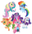 Size: 1024x1056 | Tagged: safe, artist:scatteredlove, applejack, fluttershy, pinkie pie, rainbow dash, rarity, twilight sparkle, alicorn, pony, g4, chibi, mane six, rainbow power