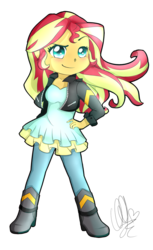 Size: 800x1304 | Tagged: safe, artist:pillonchou, sunset shimmer, equestria girls, g4, my little pony equestria girls: friendship games, clothes, female, hand on hip, leather jacket, looking at you, pose, signature, simple background, solo, transparent background