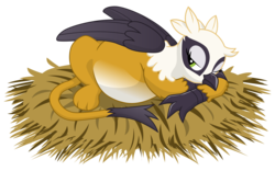 Size: 14400x9000 | Tagged: safe, artist:xniclord789x, oc, oc only, oc:matilda, griffon, absurd resolution, belly, nest, pregnant, prone, simple background, solo, transparent background, wink