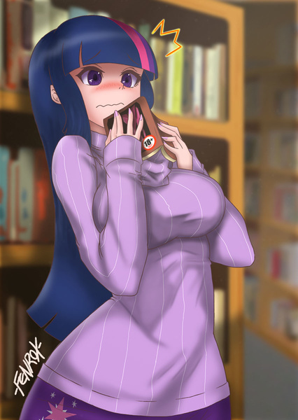 Human Twilight And Trixie Porn - 993628 - safe, artist:fenrox, twilight sparkle, human, adorkable, blushing,  book, breasts, busty twilight sparkle, clothes, cute, dork, erotica,  female, humanized, library, porn, solo, sweater, twiabetes, wavy mouth,  wide eyes - Derpibooru