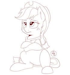 Size: 1400x1500 | Tagged: safe, artist:notenoughapples, applejack, g4, bandana, female, monochrome, simple background, solo, unamused