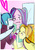 Size: 2480x3507 | Tagged: safe, artist:amazingpuffhair, adagio dazzle, aria blaze, sonata dusk, equestria girls, g4, adoragio, ariabetes, blushing, bushy brows, cute, female, fingers, heart, high res, imminent threesome, kissing, lesbian, mirror, photo, polyamory, ship:polydazzlings, shipping, sonatabetes, sweat, the dazzlings, trio