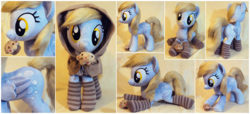 Size: 1851x843 | Tagged: safe, artist:buttercupbabyppg, derpy hooves, pegasus, pony, g4, clothes, cute, derpabetes, female, hood, irl, mare, muffin, photo, plushie, socks, striped socks