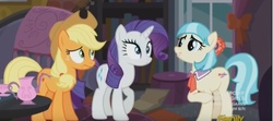 Size: 839x372 | Tagged: safe, screencap, applejack, coco pommel, rarity, g4, made in manehattan, coco's apartment