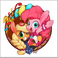 Size: 828x831 | Tagged: safe, artist:ciciya, applejack, pinkie pie, g4, cute, female, lesbian, ship:applepie, shipping