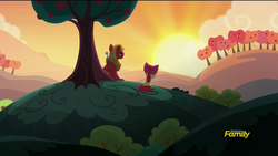 Size: 1920x1080 | Tagged: safe, screencap, apple bloom, big macintosh, earth pony, pony, brotherhooves social, g4, brother and sister, male, stallion, sunset