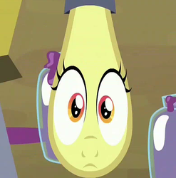 Size: 780x788 | Tagged: safe, screencap, apple bloom, brotherhooves social, g4, season 5, "grape" moments in animation, apple juice, cartoon physics, drip, droplet, female, grape juice, great moments in animation, jar bloom, liquid bloom, out of context, solo, wat, what has science done