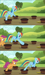 Size: 951x1581 | Tagged: safe, screencap, rainbow dash, scootaloo, brotherhooves social, g4, :o, great moments in animation, smiling