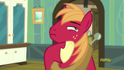 Size: 500x281 | Tagged: safe, screencap, big macintosh, earth pony, pony, brotherhooves social, g4, animated, discovery family, discovery family logo, male, pondering, solo, stallion, thinking