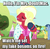 Size: 448x437 | Tagged: safe, edit, edited screencap, screencap, big macintosh, blues, cherry berry, noteworthy, rainberry, rainbow stars, sunshower raindrops, earth pony, pony, brotherhooves social, g4, season 5, bloomers, caption, clothes, crossdressing, dress, female, image macro, lipstick, male, mare, meme, mrs. doubtfire, orchard blossom, solo focus, stallion, text, the critic