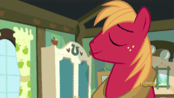Size: 500x281 | Tagged: safe, screencap, apple bloom, big macintosh, earth pony, pony, brotherhooves social, g4, animated, discovery family, discovery family logo, grin, male, shit eating grin, stallion