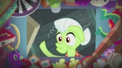 Size: 1039x579 | Tagged: safe, screencap, granny smith, brotherhooves social, g4, ball, baseball, cold opening, dart board, doll, female, toy