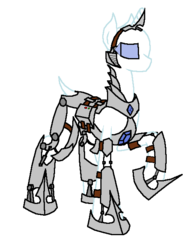 Size: 502x641 | Tagged: safe, artist:rexlupin, cyborg, pony, unicorn, futuristic, machinery, powered exoskeleton, solo