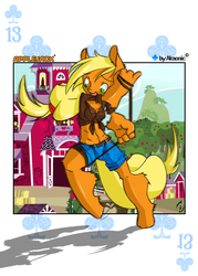 Size: 425x595 | Tagged: safe, artist:akaonic, applejack, earth pony, anthro, g4, female, lasso, playing card, rope, solo