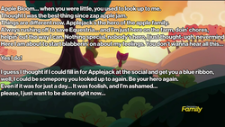 Size: 1280x720 | Tagged: safe, apple bloom, big macintosh, brotherhooves social, g4, brother and sister, dialogue, equestria's best big brother, feels, heartwarming, image macro, meme, quote, speech, sunset, tearjerker, text