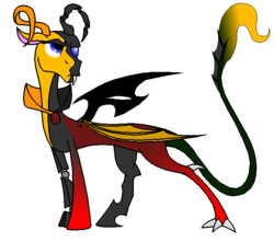 Size: 713x629 | Tagged: safe, artist:rexlupin, oc, oc only, draconequus, chaotic colors, crossover, draconequified, erik, gradient fun, phantom of the opera, prosthetic limb, solo, species swap