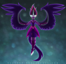 Size: 9383x9064 | Tagged: safe, artist:ace1999, sci-twi, twilight sparkle, equestria girls, g4, my little pony equestria girls: friendship games, absurd resolution, clothes, dress, female, fingerless gloves, gloves, glowing eyes, horn, looking at you, midnight sparkle, necklace, signature, solo, wings