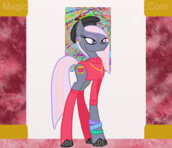 Size: 1000x860 | Tagged: safe, artist:magicandmysterygal, oc, oc only, oc:boutique bias, earth pony, pony, bracelet, clothes, earring, female, hat, mare, necklace, offspring, painting, parent:hoity toity, parent:prim hemline, piercing, shoes, socks, solo, sweater, wristband