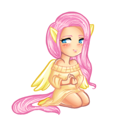 Size: 626x662 | Tagged: safe, artist:turtlesea, fluttershy, human, g4, blushing, chibi, clothes, cute, digital art, eared humanization, female, hands together, humanized, kneeling, light skin, looking at you, off shoulder, off shoulder sweater, simple background, sitting, solo, sweater, sweater dress, sweatershy, tailed humanization, transparent background, winged humanization, yellow sweater