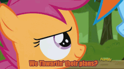 Size: 684x382 | Tagged: safe, screencap, rainbow dash, scootaloo, brotherhooves social, g4, animated, caption, conspiracy, conversation, female, meme, reaction image, sisters